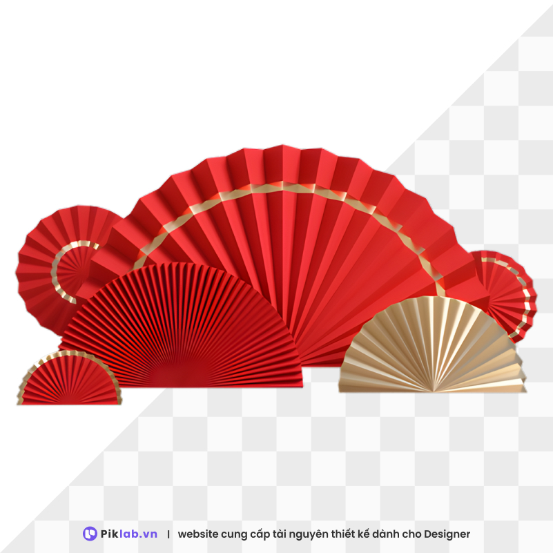 Design resource traditional red fan, gold fan, copper fan, interlaced happy new year tet holiday isolated on transparent quạt đỏ PNG tết